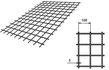 Сетка армирующая сварная С500 d5,0 мм, ячейка 100х100 мм, лист 1000х2000мм, Гост 23279
