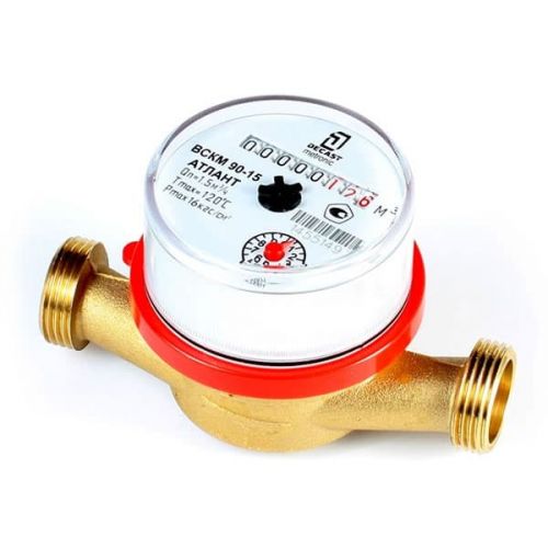 Счётчик г/в и х/в крыльчатый одноструйный ВСКМ-15 Ду 15 Ру16 90С L=110мм резьба В/К ПК Прибор, РФ