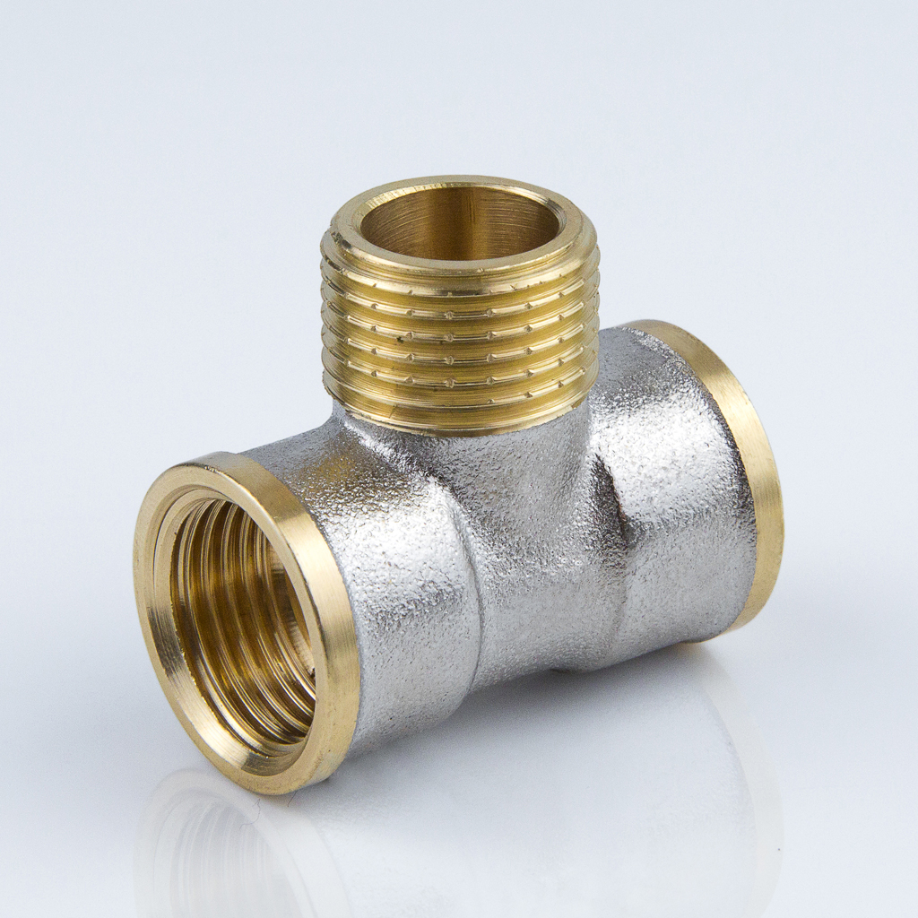 Тройник латунь никель Ду15 (1/2