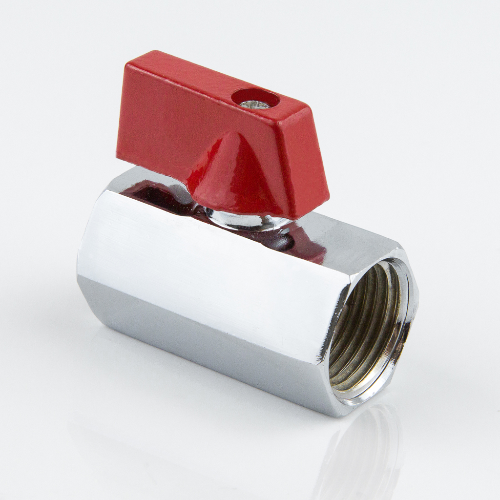 Кран шаровый латунь хром МИНИ Ду15 Ру10 ВР полнопроход. флажок красный Aquasfera 1030-01, РФ