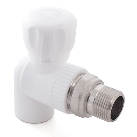 Кран PP-R бел  шаровой Дн25х3/4 н/р угловой для радиаторов РосТурПласт, Россия