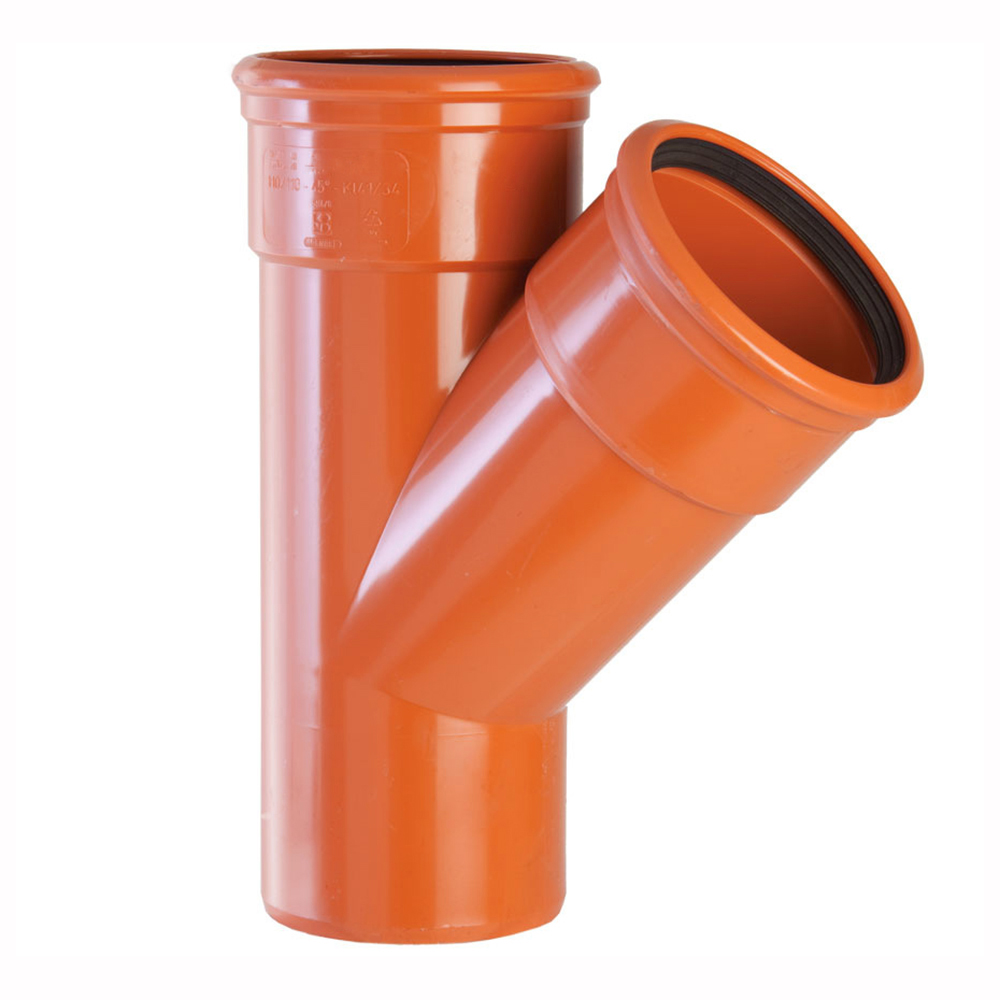 Тройник НПВХ с раструбом коричневый Дн 200х200х45гр б/нап в/к Ostendorf