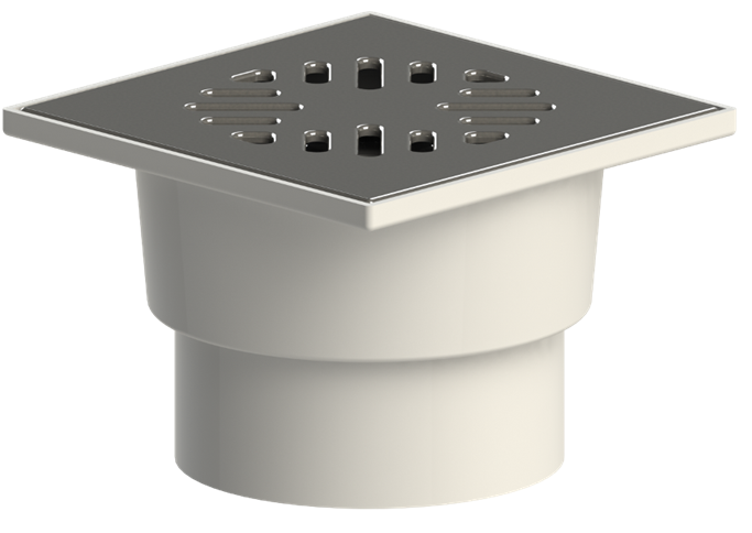 Трап РР вертикальный с нержавеющей решеткой сталь 150х150 Ду110 Татполимер